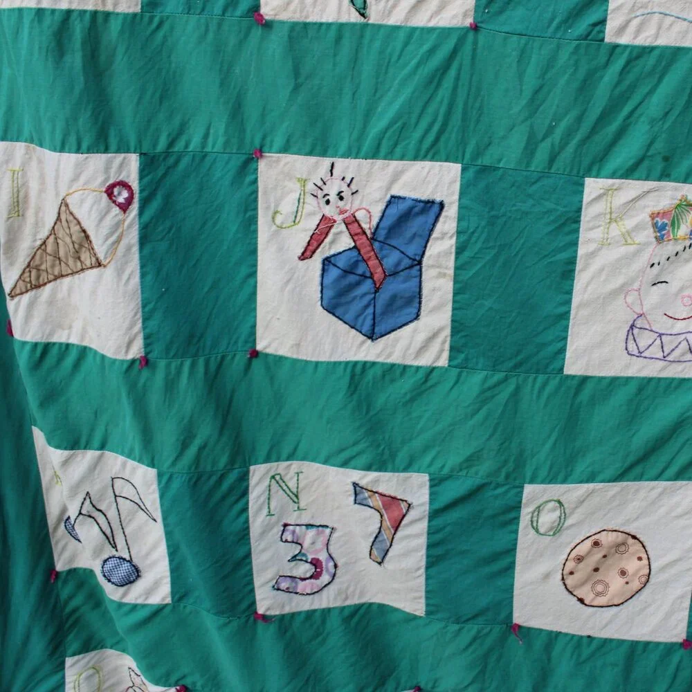 MCM Vintage Patchwork Quilt Farm House Alphabet Sampler Baby Child